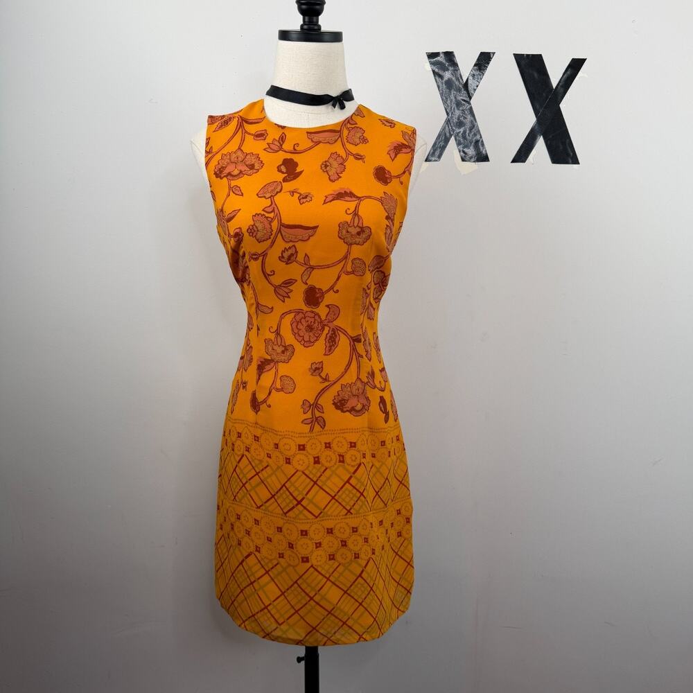 Vintage 90s Rampage Marigold Floral Print Mod Lined Sheath Dress Skater 7